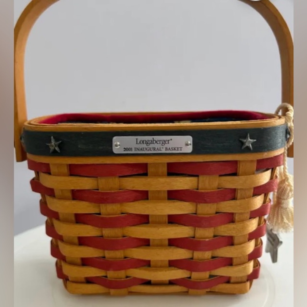NEW Longaberger Inaugural 2001 Patriotic Red and Tan Woven Basket Vintage 6”x7”